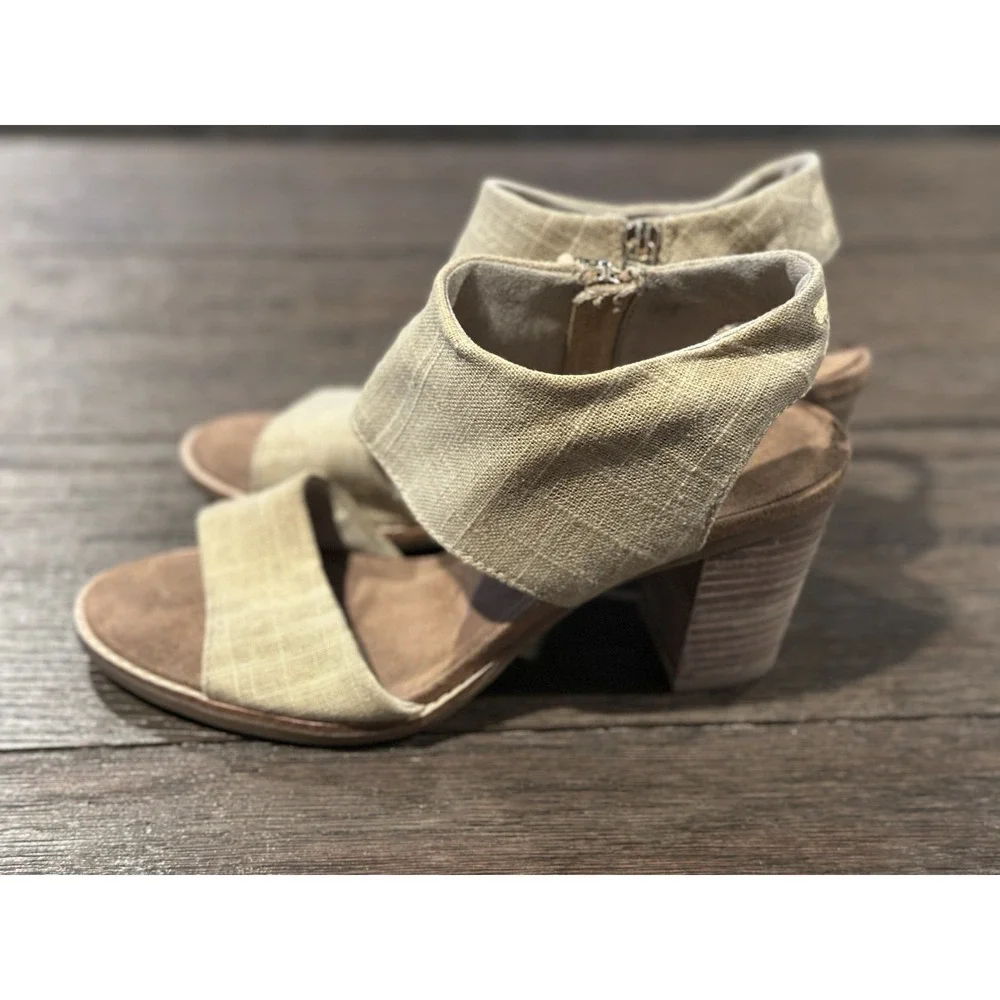 TOMS Womens Majorca Cutout Peeptoe  Sandal Heel‎ Champagne Metallic Woven Size 9